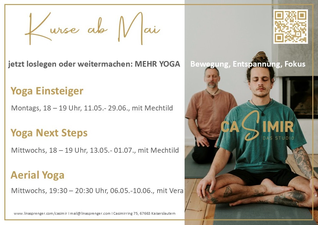 Neue Kurs im Casimir starten wieder im Mai: Einsteiger, Next Steps, Aerial Yoga.